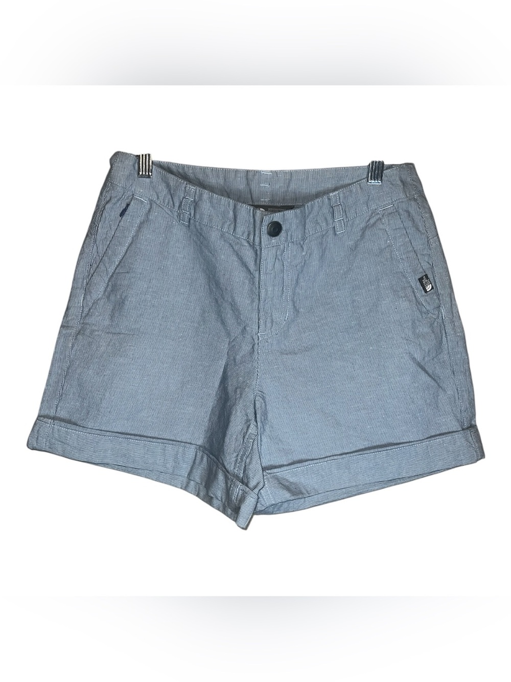 The North Face Blue White Pinstripe Linen Blend Chino Cuffed Hem Shorts Sz 4